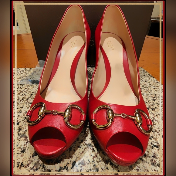 Gucci Nappa Leather "Charlotte" Heels in Tabasco Red - Picture 8 of 13